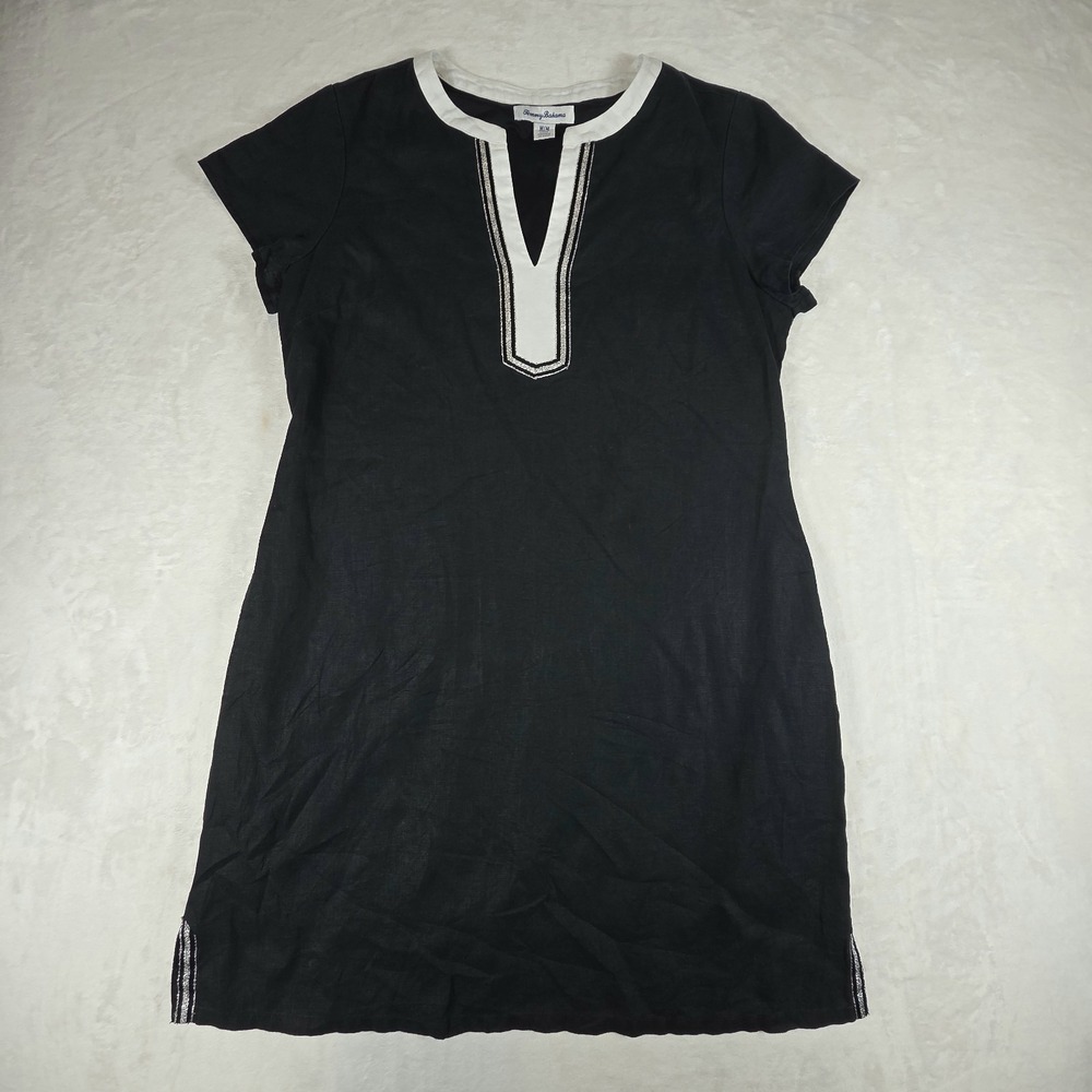 Tommy Bahama Two Palms Black Linen Sleeveless Shift Dress Womens Medium Resort
